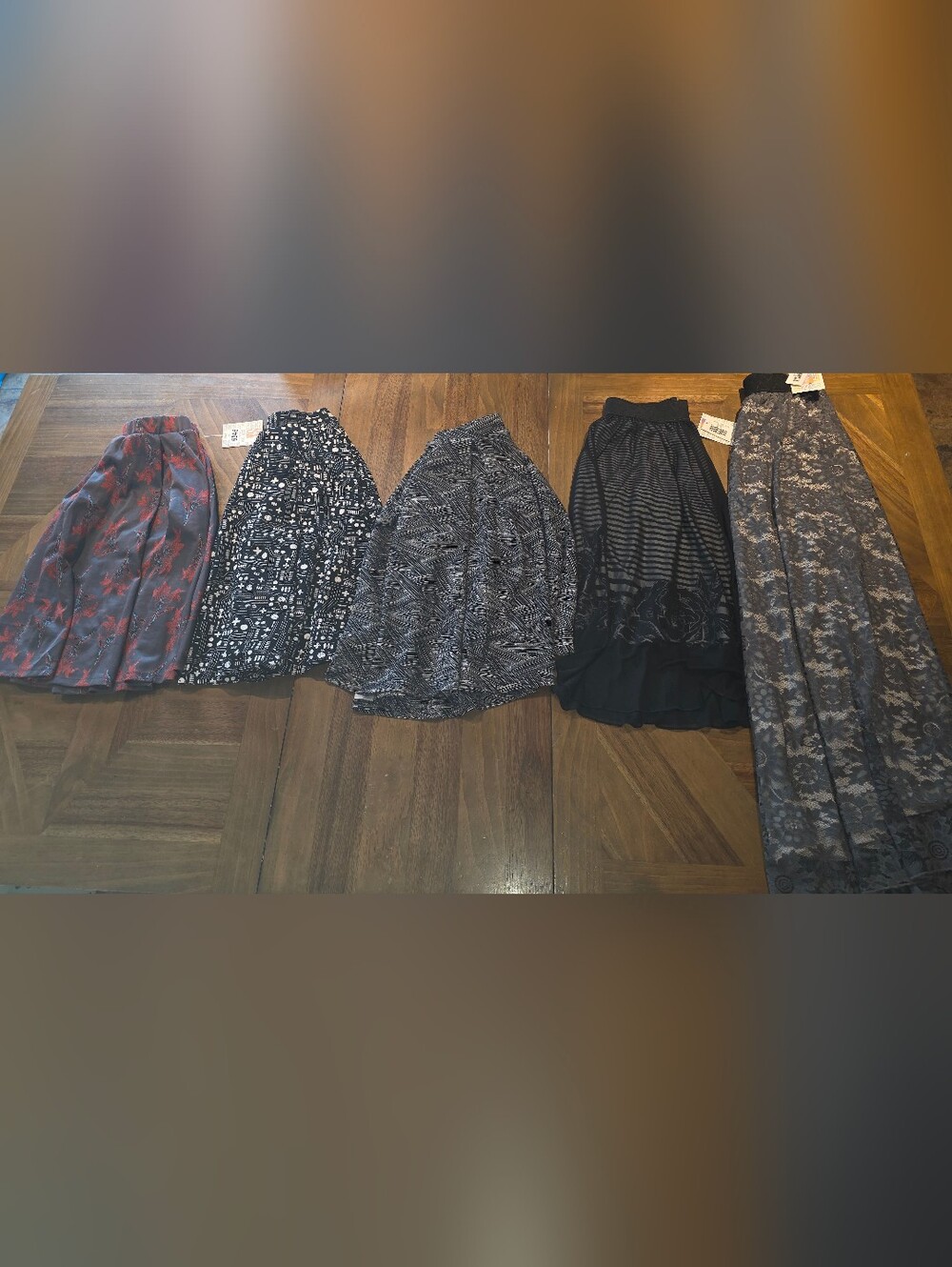 LuLaroe Skirts Lot Of 5 Sz XS Knee Length Maxi Skirt Floral Lace Sheer Pleated